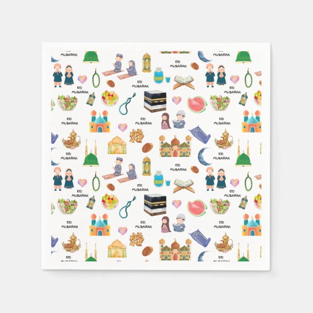 Guardanapo De Papel Kids Eid Mubarak Napkins –Colourful Islamic Design (Frente)