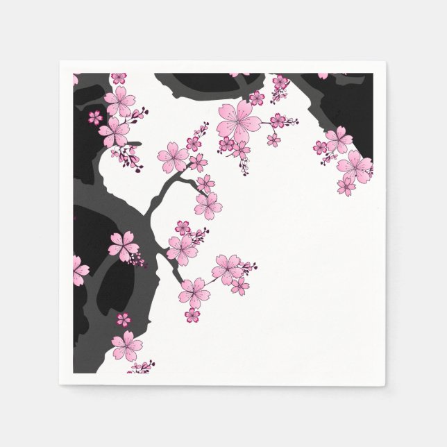 Guardanapo De Papel Kimono Black e White Pink Sakura (Frente)