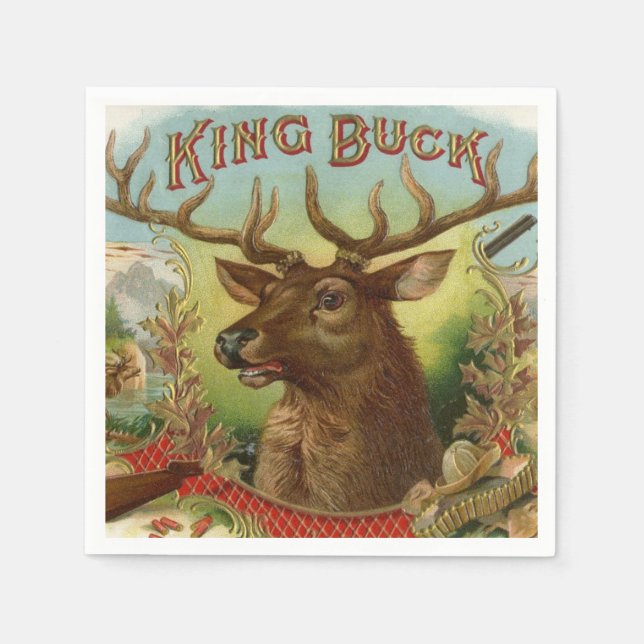 Guardanapo De Papel King Buck Label Deer Hunting Cabin Decor Taxidermy (Frente)