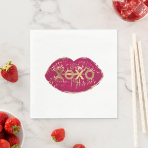 Guardanapo De Papel Kiss Red Lábios Dourado Glitter XOXO