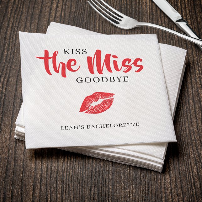 Guardanapo De Papel Kiss the Miss Goodbye Red Lip Bachelorette Party (Criador carregado)