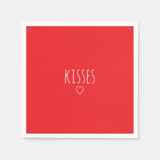 Guardanapo De Papel 'Kisses' Bold Romantic Red White Valentine's Day (Frente)