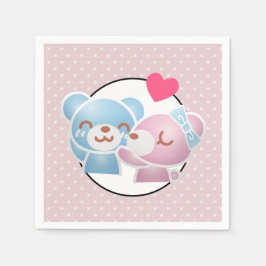 Guardanapo De Papel KIssing Bears em Bolinhas Cute e Kawaii