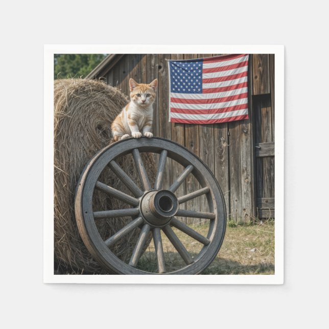 Guardanapo De Papel Kitten On an Old Wagon Wheel  (Frente)