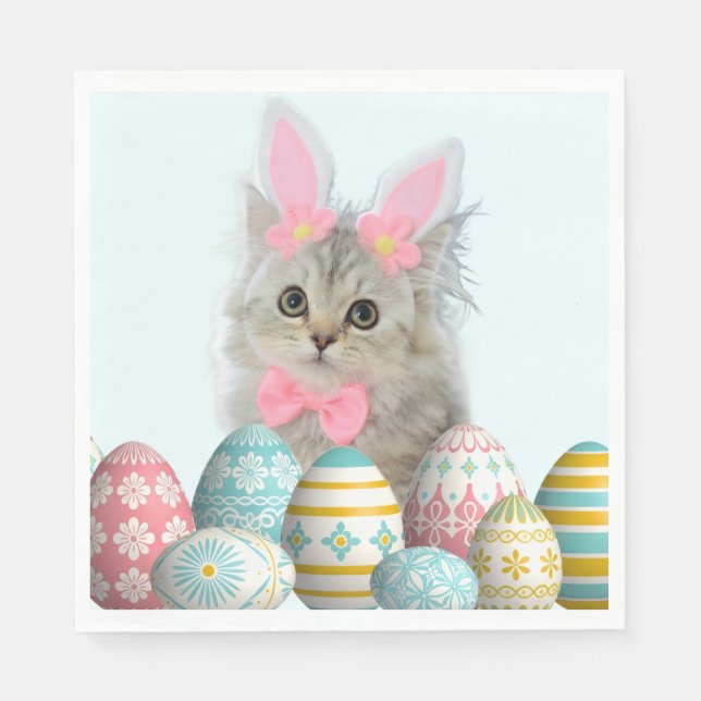 Guardanapo De Papel Kitten Photo Bunny Ears  (Frente)