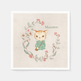 Guardanapo De Papel Kitty Cat Floral Personalizado Nome Girly Kitten