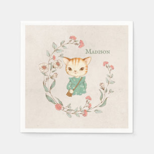 Guardanapo De Papel Kitty Cat Floral Personalizado Nome Girly Kitten