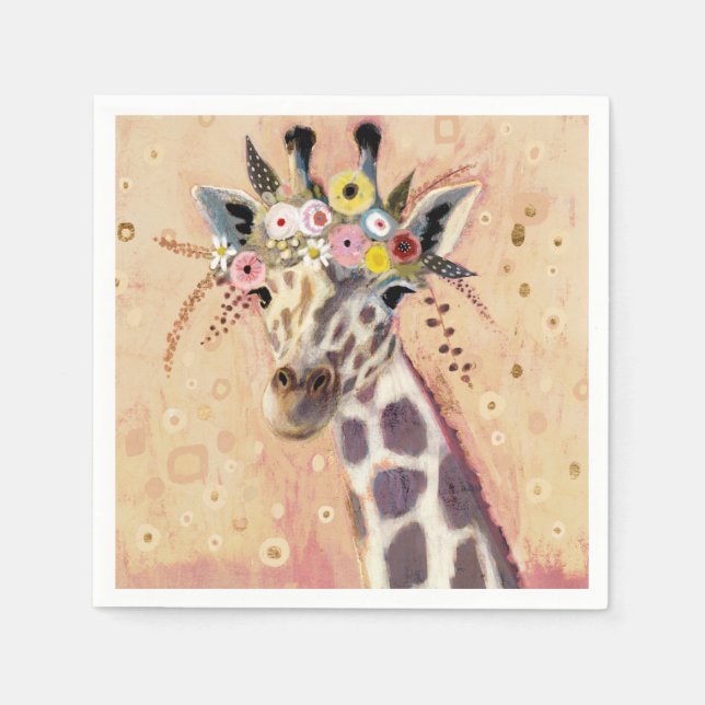 Guardanapo De Papel Klimt Giraffe | Adornada Em Flores (Frente)