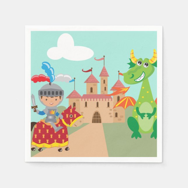 Guardanapo De Papel Knight Castle e Dragon (Frente)