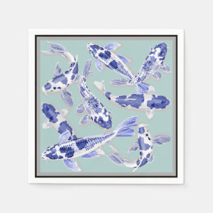 Guardanapo De Papel Koi azul e branco