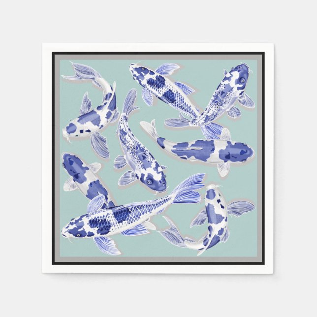 Guardanapo De Papel Koi azul e branco (Frente)