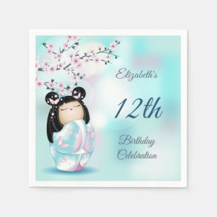 Guardanapo De Papel Kokeshi Doll Cherry Blossom Aniversário da rapar