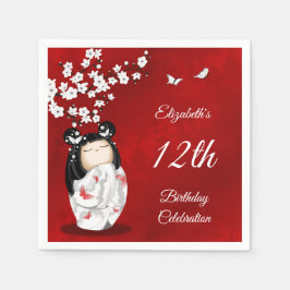 Guardanapo De Papel Kokeshi Doll Cherry Blossom | Nápoles de aniversár