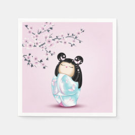 Guardanapo De Papel Kokeshi Doll Pink Turquoise Girls Aniversário