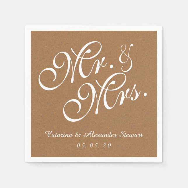 Guardanapo De Papel Kraft Paper Sr. e Sra. Wedding Paper Napkins (Frente)