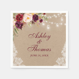 Guardanapo De Papel Kraft Rustic Weding Jar Lights Floral