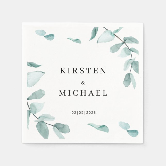 Guardanapo De Papel Kundenspezifisch Elegant Eukalyptus Grün Weiß (Frente)