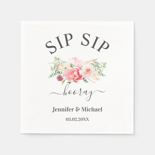 Guardanapo De Papel Kundenspezifisch "SIP SIP HOORAY" Blumen (Frente)