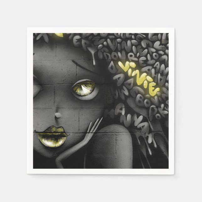 Guardanapo De Papel La femme graffiti noir et blanc et jaune (Frente)