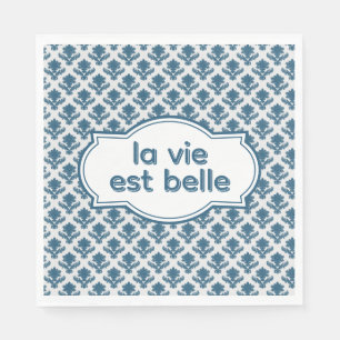 Guardanapo De Papel La Vie Es Belle Tapeçaria Francesa Azul Branco