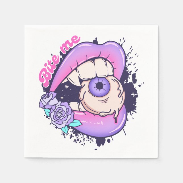 Guardanapo De Papel Lábios de Dia das Bruxas Rosa (Frente)