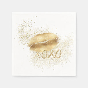 Guardanapo De Papel Lábios Dourados Rosa Beijam o Dourado XOXO Glitter
