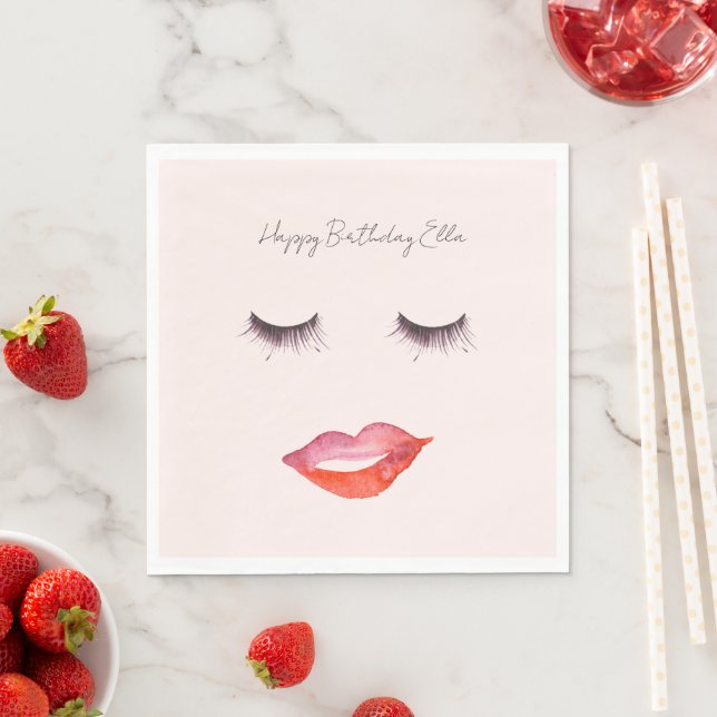 Guardanapo De Papel Lábios Rosa Bege e Cílios de Aniversário (Insitu)