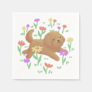 Guardanapo De Papel Labradoodle com Ilustração de Flores