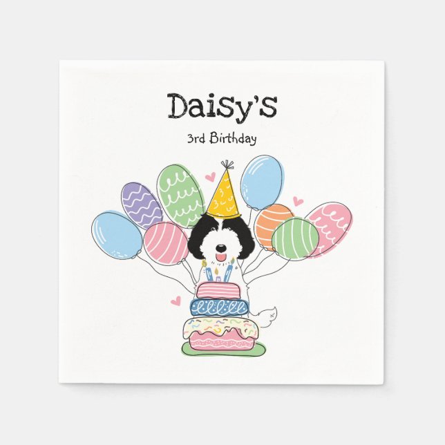 Guardanapo De Papel Labradoodle Papel de Festa de aniversário de Cacho (Frente)