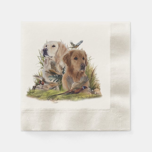 Guardanapo De Papel Labrador Retrievers com Faisão, Arte (Frente)