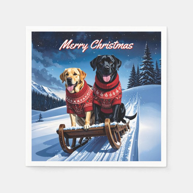 Guardanapo De Papel Labradores Sled Ride Christmas (Frente)
