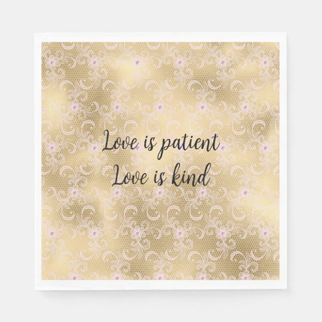 Guardanapo De Papel Lace Floral Dourado e rosa elegante (Frente)