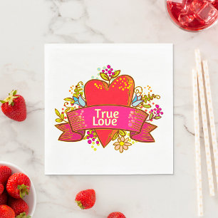 Guardanapo De Papel Laço de Coração de Amor Verdadeiro com Elementos F