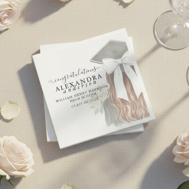 Guardanapo De Papel Laço de Formatura com Caligrafia Caprichosa (Whimsical Calligraphy Graduation Bow Napkins)