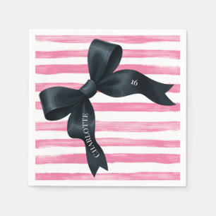 Guardanapo De Papel Laço Preto com Listra Branca Rosa Aniversário Cock