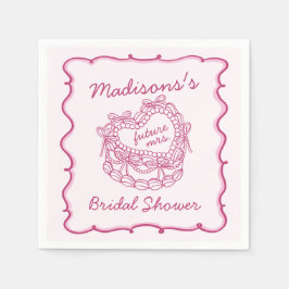 Guardanapo De Papel Laço Rosa Retrô Coração Coquette Cake Chá de Noiva