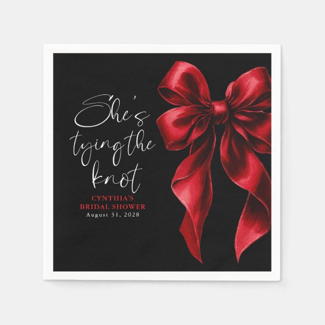 Guardanapo De Papel Laço Vermelho Ela Vai Atar o Nó Chás de Noiva Pret (Frente)