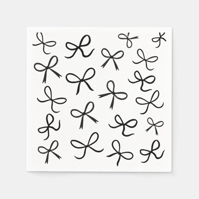Guardanapo De Papel Laços Pretos Pequenos e Fofos na Moda Branca (Frente)