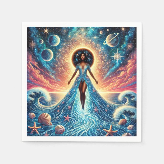 Guardanapo De Papel Lado Celestial: Deusa do Oceano e Estrelas" (Frente)