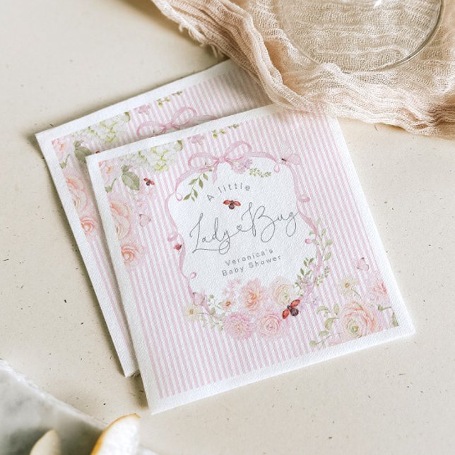 Guardanapo De Papel LadyBug Floral Pink Bow Baby Shower Napkins (Criador carregado)