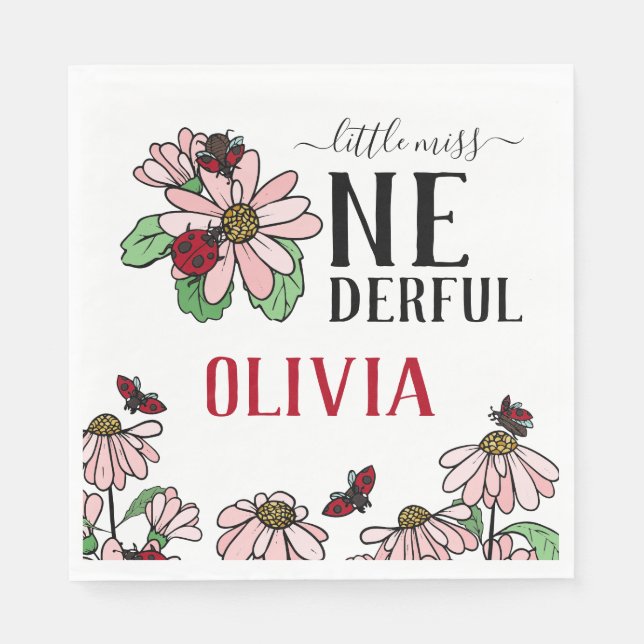 Guardanapo De Papel Ladybugs Pink Daisies Festa de aniversário Maravil (Frente)