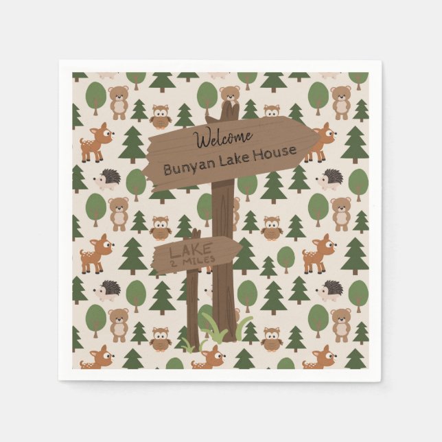 Guardanapo De Papel Lago House Cute Rustic Forest Animal Personalizado (Frente)