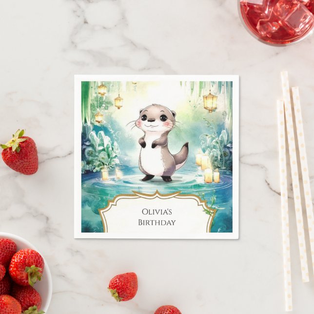 Guardanapo De Papel Lago Otter Birthday editável (Insitu)