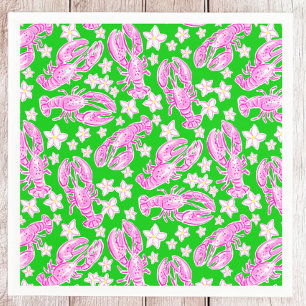 Guardanapo De Papel Lagosta Préppy Flor Rosa Verde Padrão