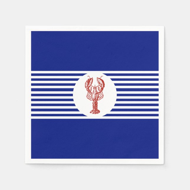 Guardanapo De Papel Lagosta Vermelha Náutica e Stripes (Frente)