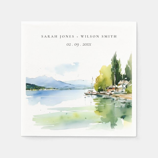 Guardanapo De Papel Lake Geneva Switzerland Watercolor Scape Wedding (Frente)