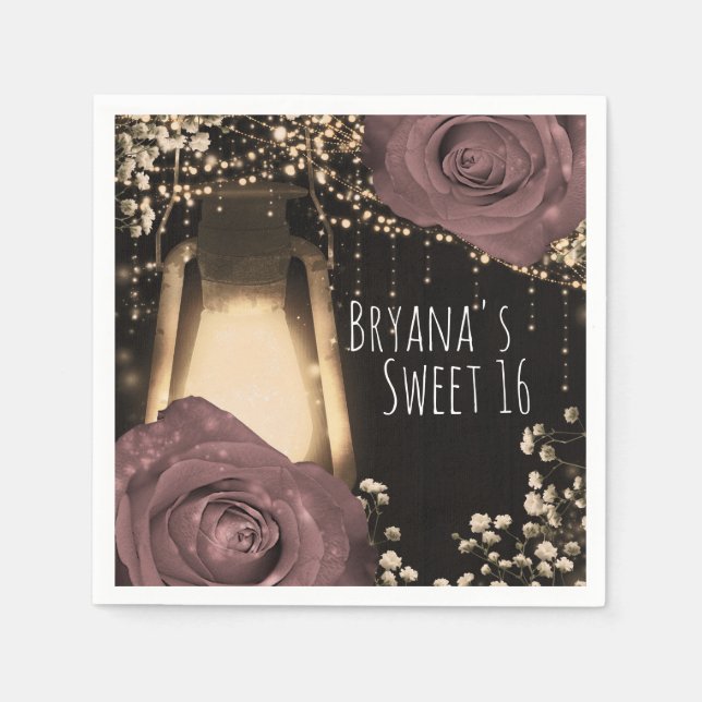 Guardanapo De Papel Lâmpada Rustic Glow Rosa Poeira Mauve Rosas (Frente)