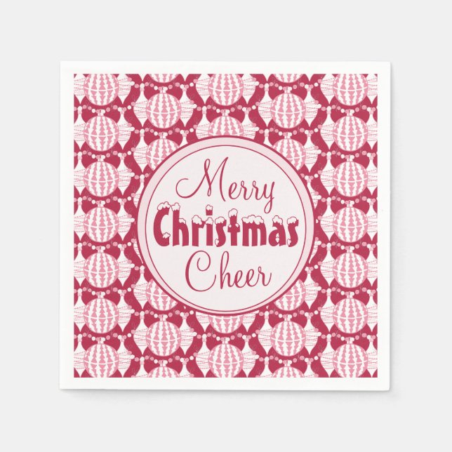 Guardanapo De Papel Lâmpadas de Natal de Abstrato branco e vermelho co (Frente)