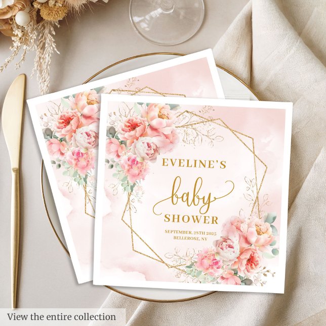 Guardanapo De Papel Lança-chá de fraldas de florais rosa-pincelado clá (Classic blush pink florals baby shower luncheon Napkins)