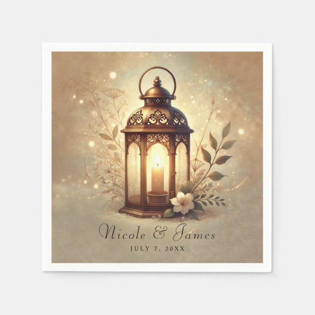 Guardanapo De Papel Lanterna de Bronze Brilhante Casamento Rústico Rom (Frente)